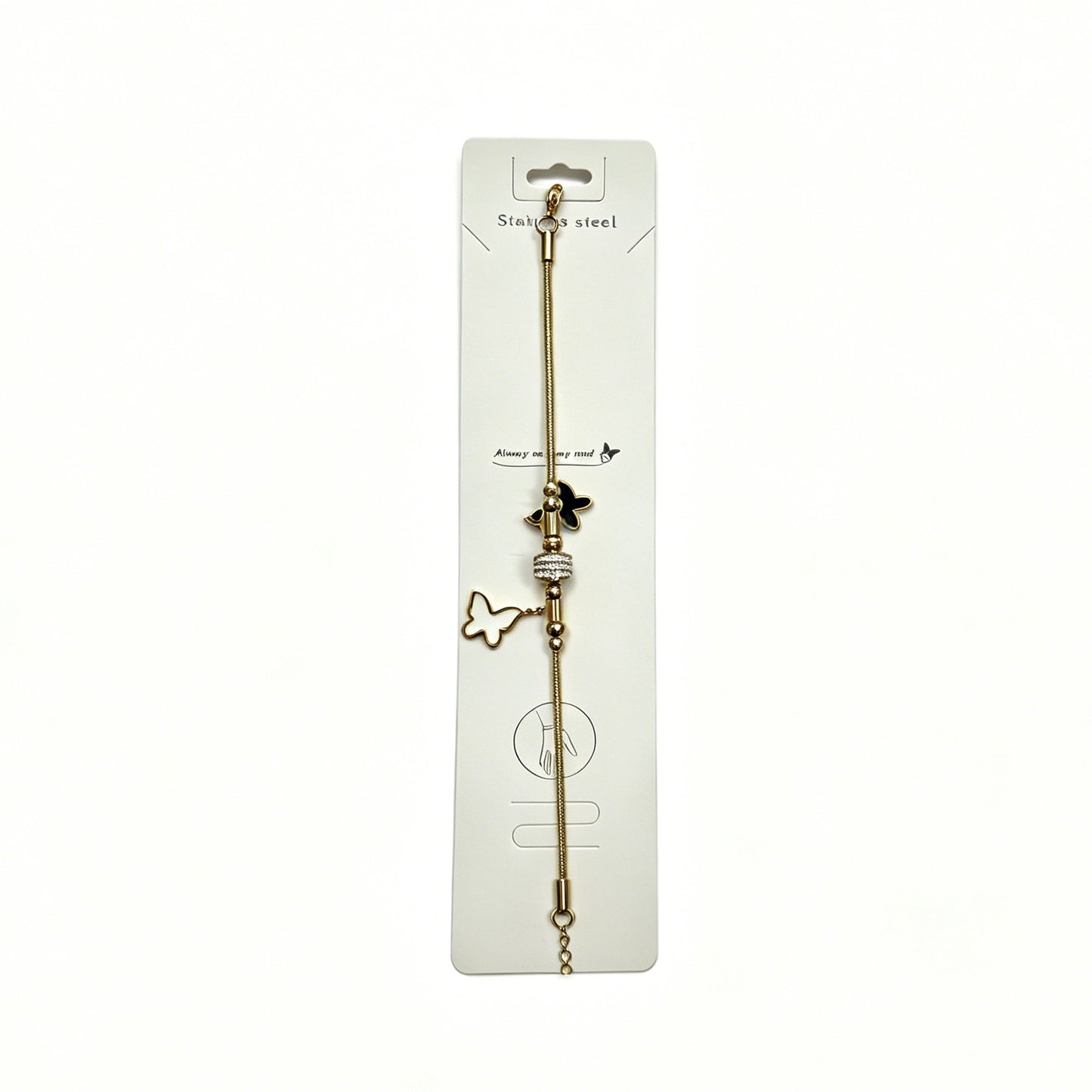 Gold-Tone Bracelet with Black & White Butterfly Charms