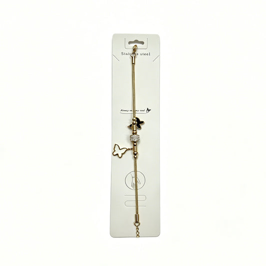 Gold-Tone Bracelet with Black & White Butterfly Charms