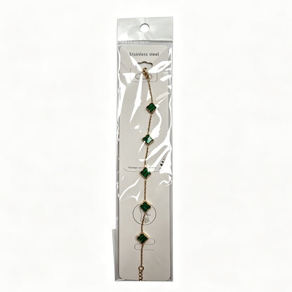 Gold-Tone Clover Necklace with Green Charms
