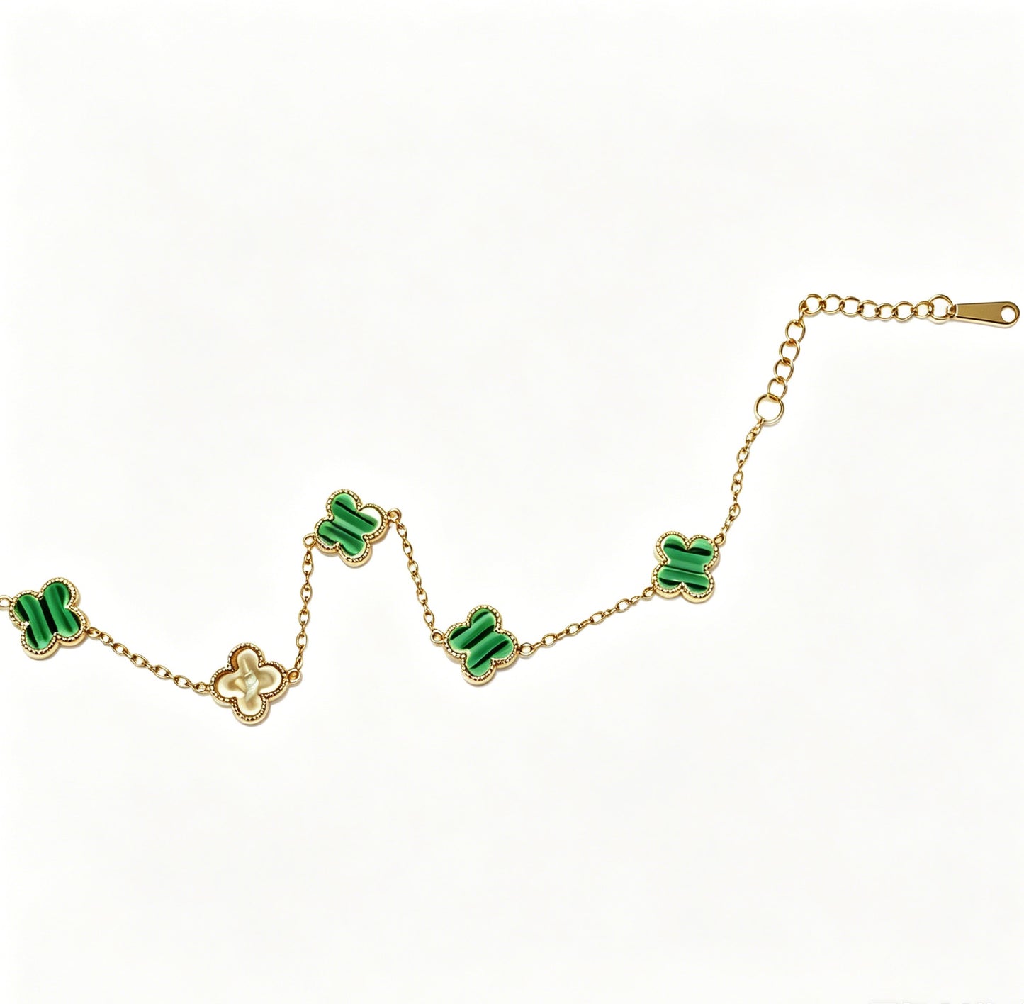 Gold-Tone Clover Necklace with Green Charms