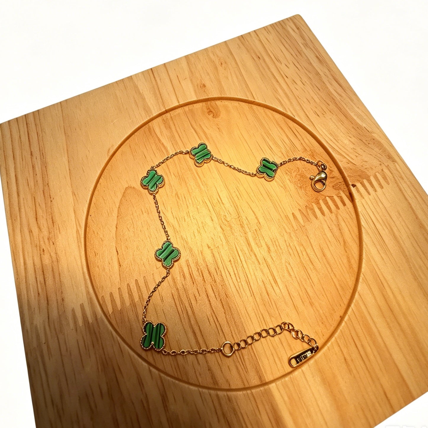 Gold-Tone Clover Necklace with Green Charms