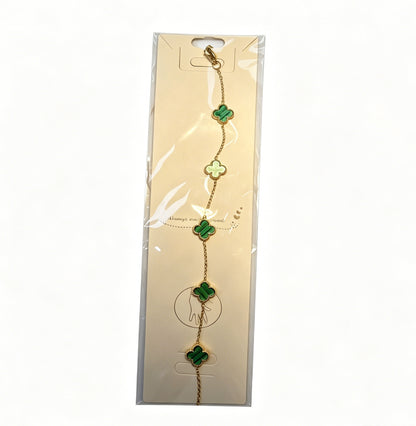 Gold-Tone Clover Necklace with Green Charms