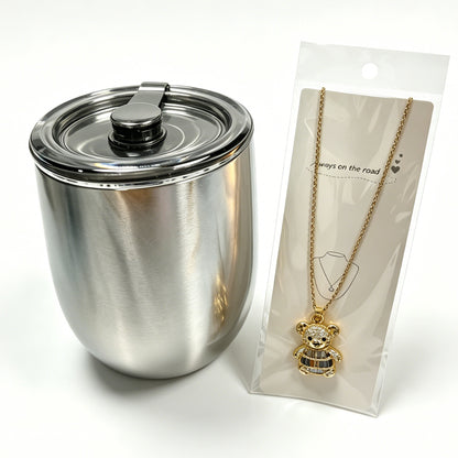 Gold-Tone Teddy Bear Necklace with Paved Crystals