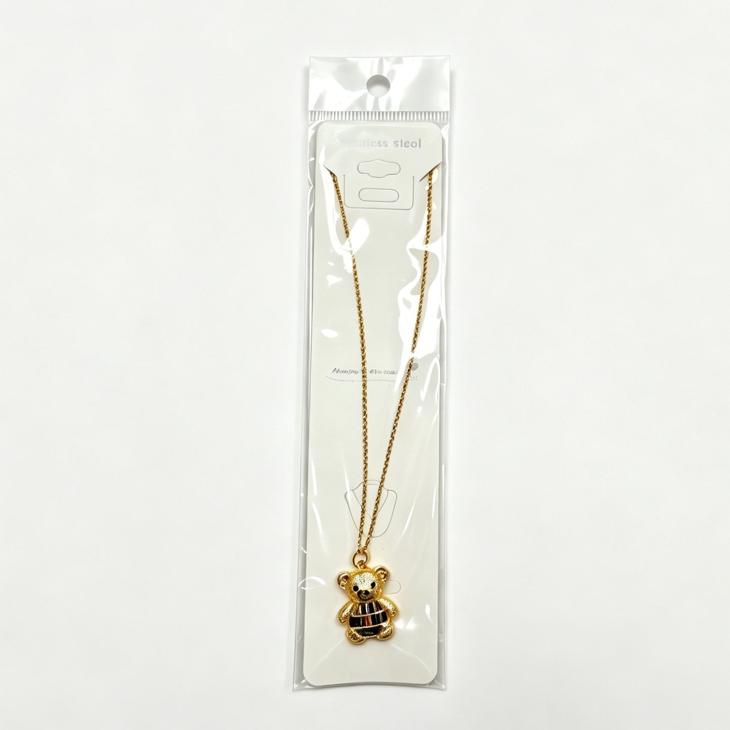 Gold-Tone Teddy Bear Necklace with Paved Crystals