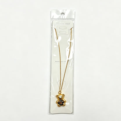 Gold-Tone Teddy Bear Necklace with Paved Crystals