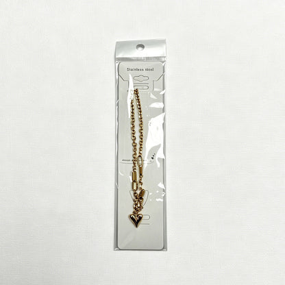 Gold-Tone Heart Pendant Necklace with Mixed Chain Links
