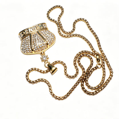 Gold-Tone Crown Pendant Necklace with Paved Crystals & "KING" Lettering