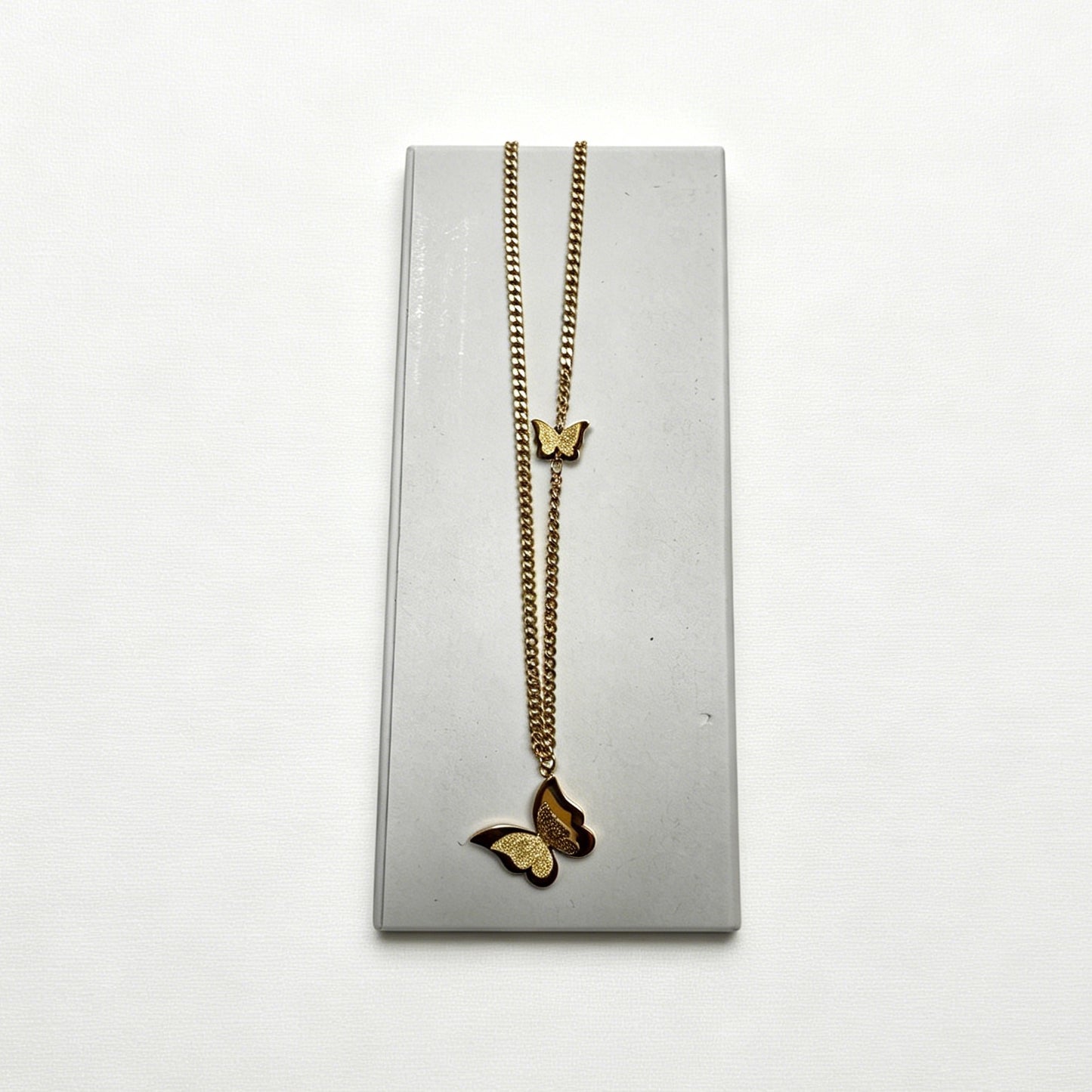 Gold-Tone Double Layer Butterfly Pendant Necklace with Frosted Finish