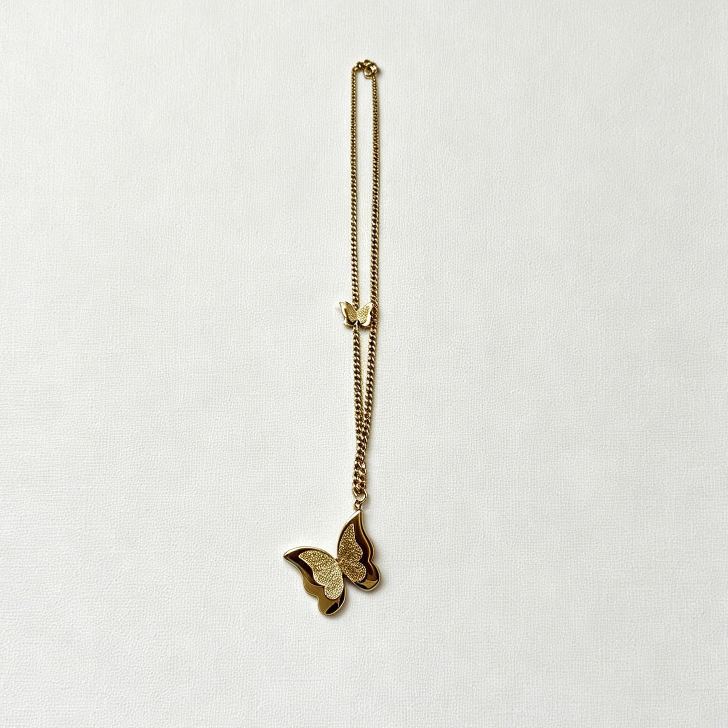 Gold-Tone Double Layer Butterfly Pendant Necklace with Frosted Finish