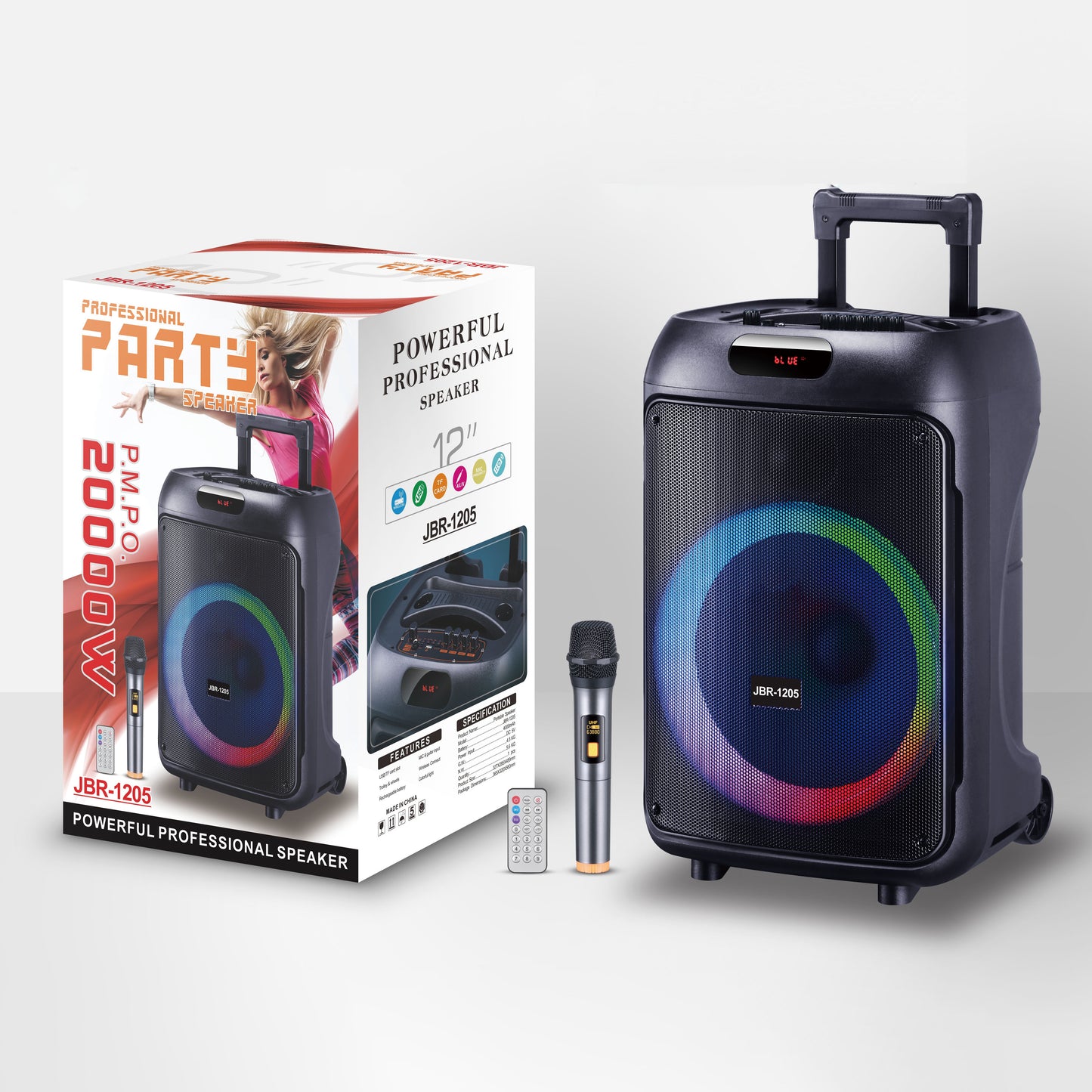 12" Portable TWS Bluetooth Speaker with Wireless Mic & RGB Lights