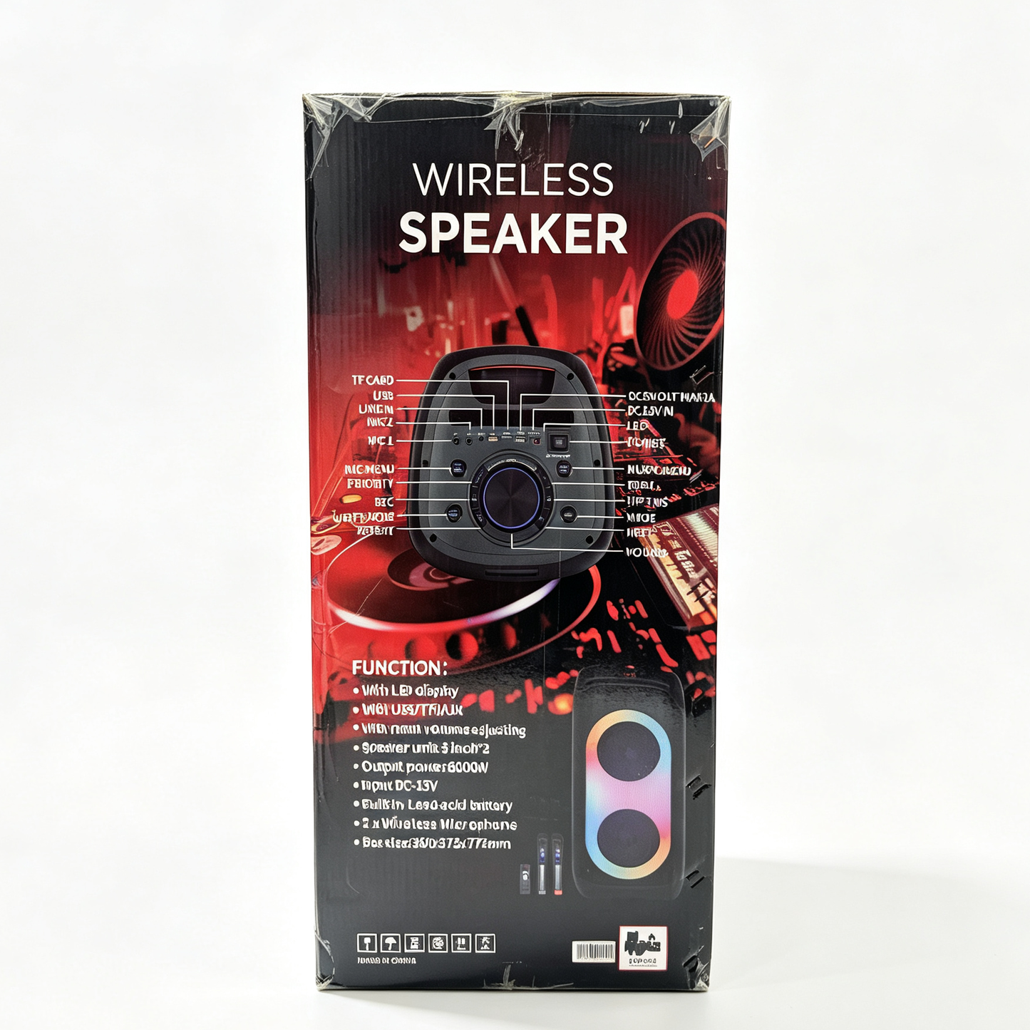 Dual 8" Portable Bluetooth Speaker with Wireless Mics & RGB Lights