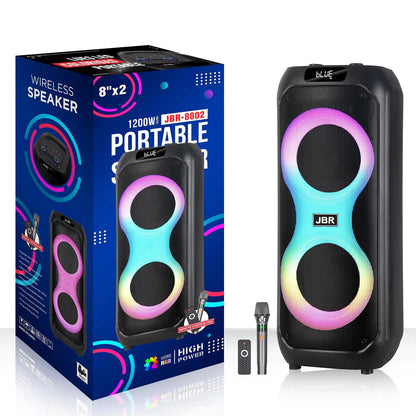 Dual-Driver Portable Bluetooth Speaker with RGB Lights 8"x2