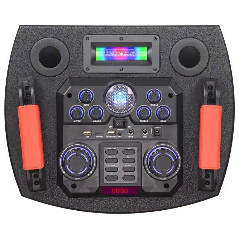 Dual 12" Portable Party Speaker with Wireless Mics & RGB Lights