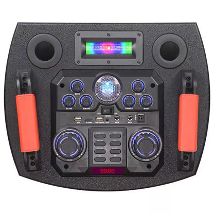 Dual 12" Portable Party Speaker with Wireless Mics & RGB Lights