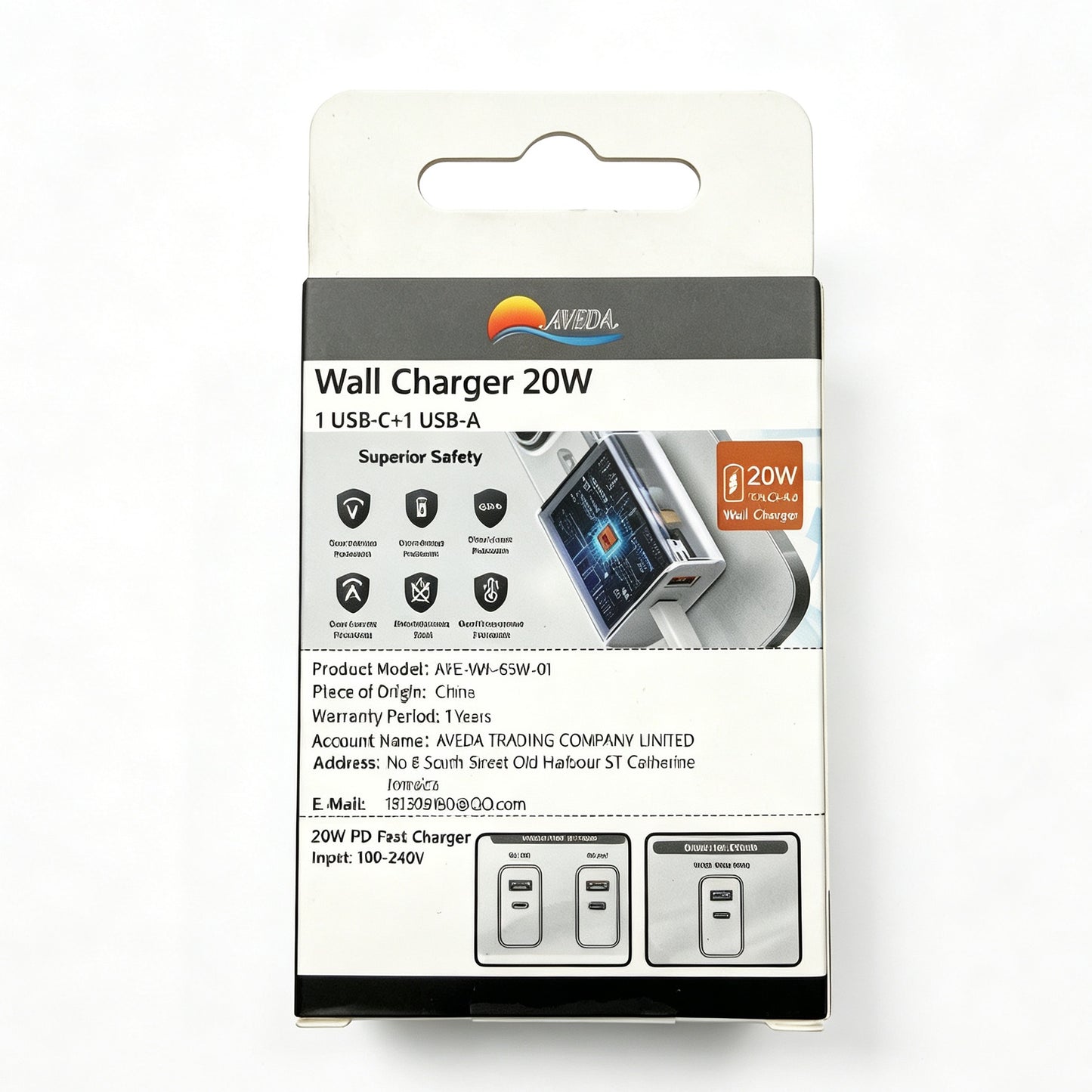 20W Dual Port Wall Charger, USB-A QC4.0 & USB-C PD Fast Charger US Plug