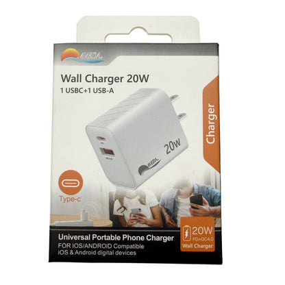 20W Dual Port Wall Charger, USB-A QC4.0 & USB-C PD Fast Charger US Plug