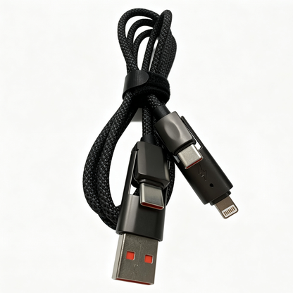 4 in 1 Multi USB Charging Cable, USB-A & USB-C to Lightning & Type-C Braided Data Cable, 1M