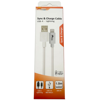 USB-A to Lightning Sync & Charge Cable, 12W Charging Cord 1M White