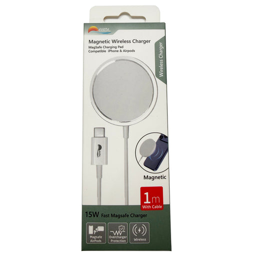 15W Magnetic Wireless Charger, MagSafe Fast Charging Pad with 1M USB-C Cable