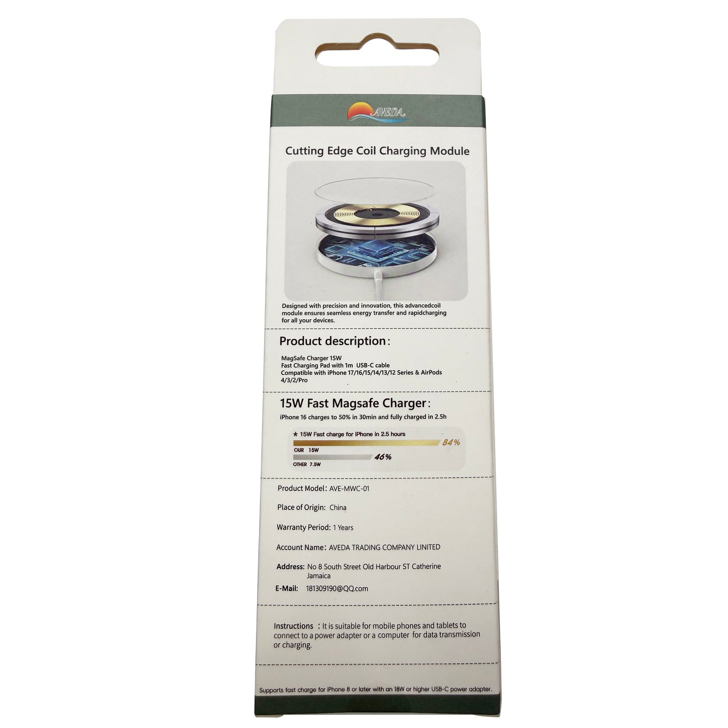 15W Magnetic Wireless Charger, MagSafe Fast Charging Pad with 1M USB-C Cable