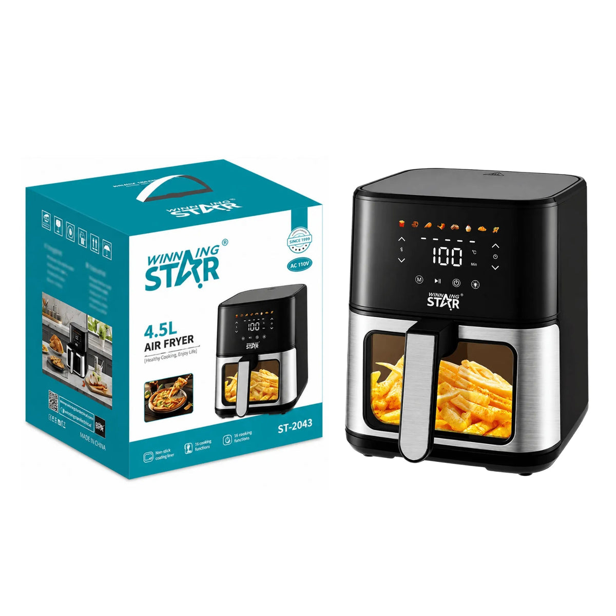 Winning Star, Air Fryer 4.5L/4.8 QT 1400W with Viewing Window