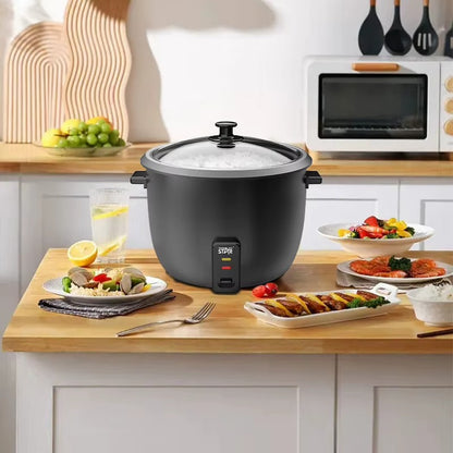 Big 5L/5.2 quart Electric Pot 21-Cup (Cooked) Rice Cooker with Glass Lid, WINNING STAR, Black