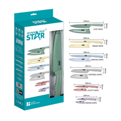 6-Piece Multipurpose Stainless Steel Knife Set with Non-stick Coating