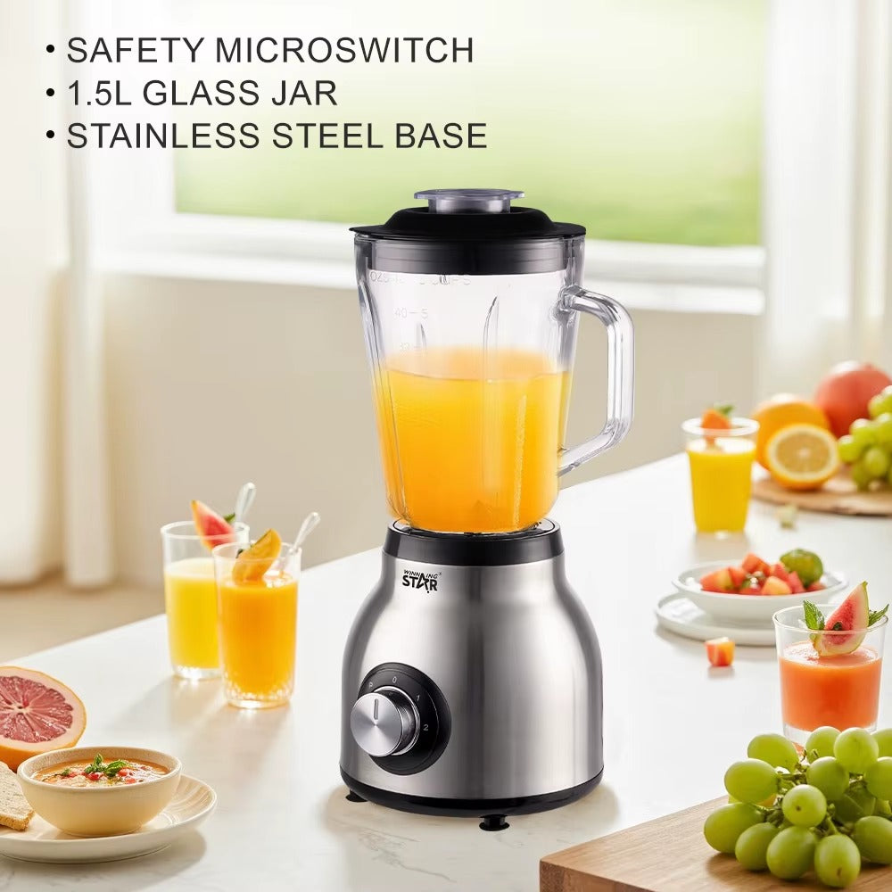 Electric Stainless Steel 1.5L/1.59QT Blender Glass Jar Self-Cleaning 300 W Glass Jar