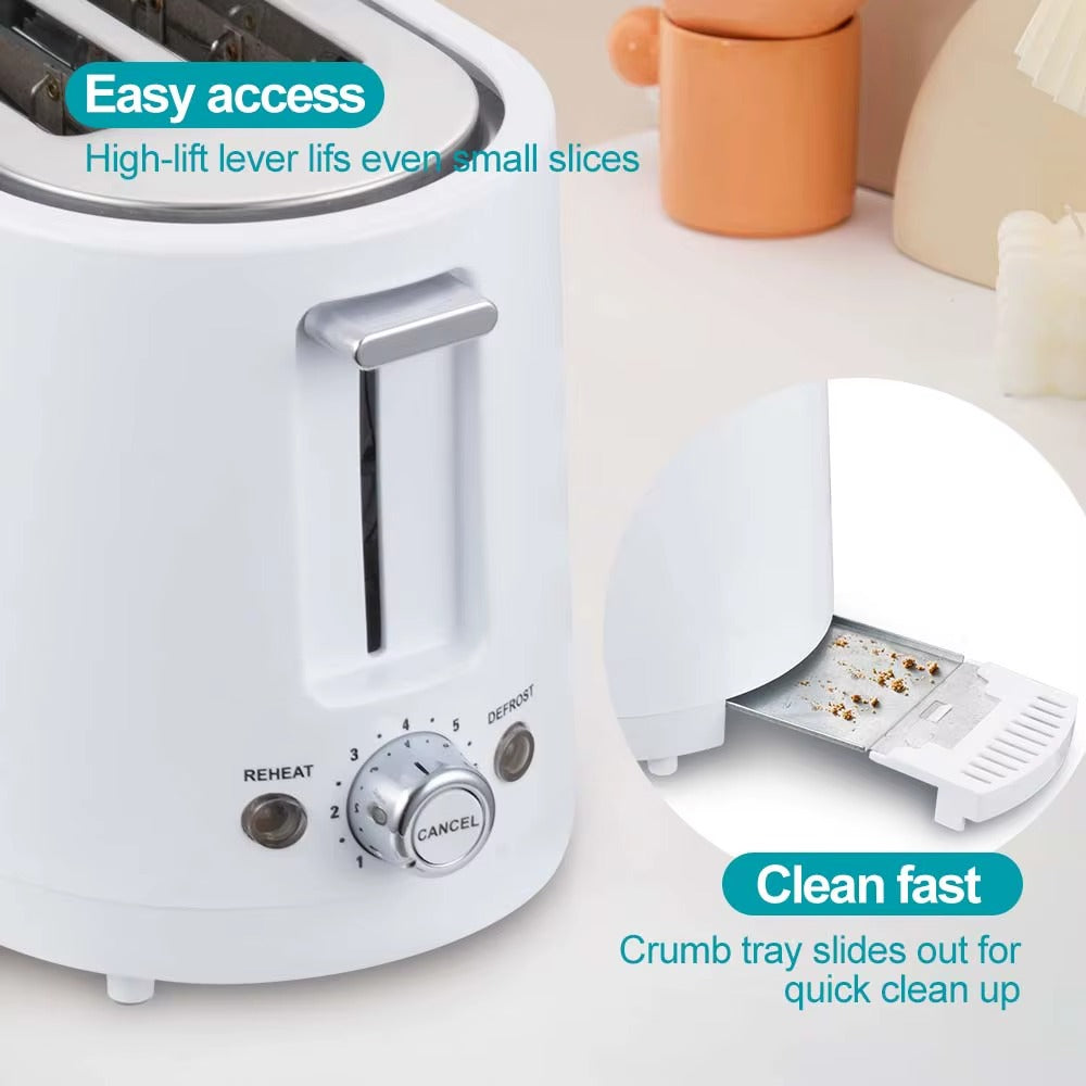 Electric 2 Slice Bread Toaster 700W 7-speed,White