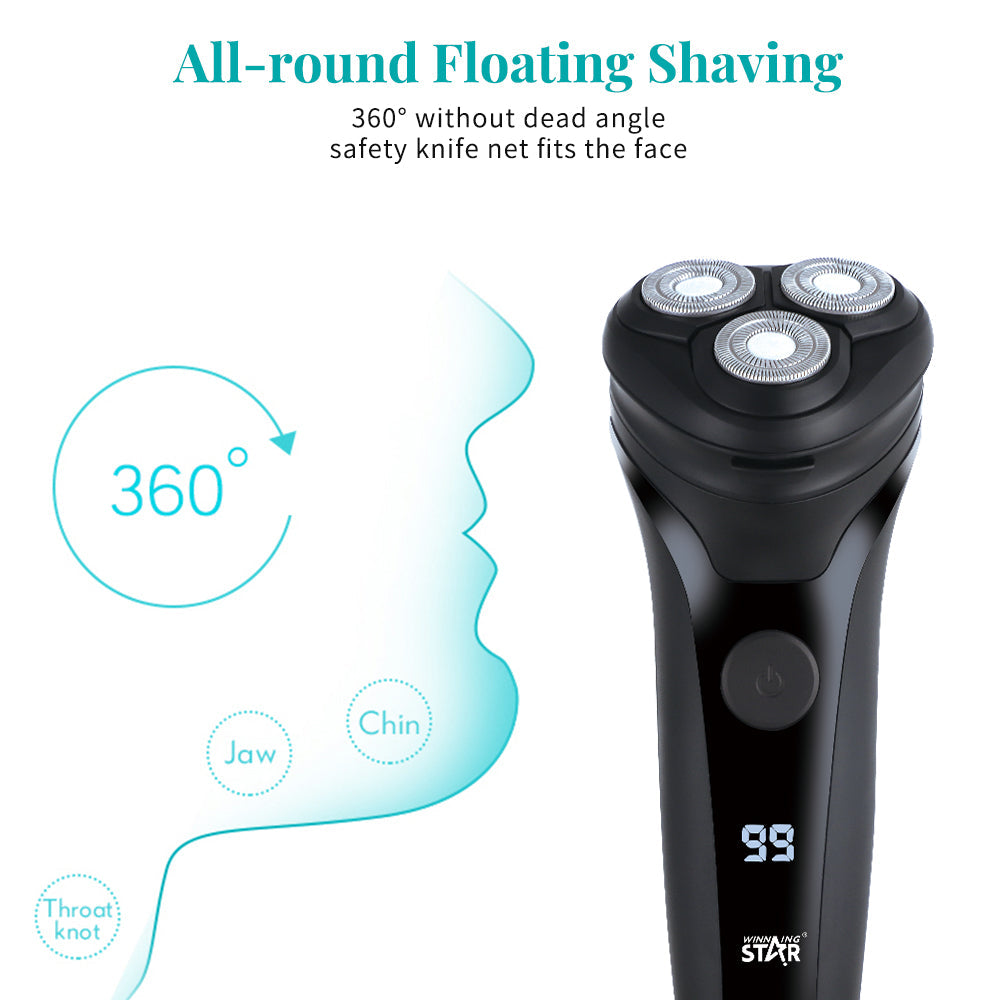 Electric Shaver 3-head rotary blades 600 mAh Washable IPX6, WINNING STAR
