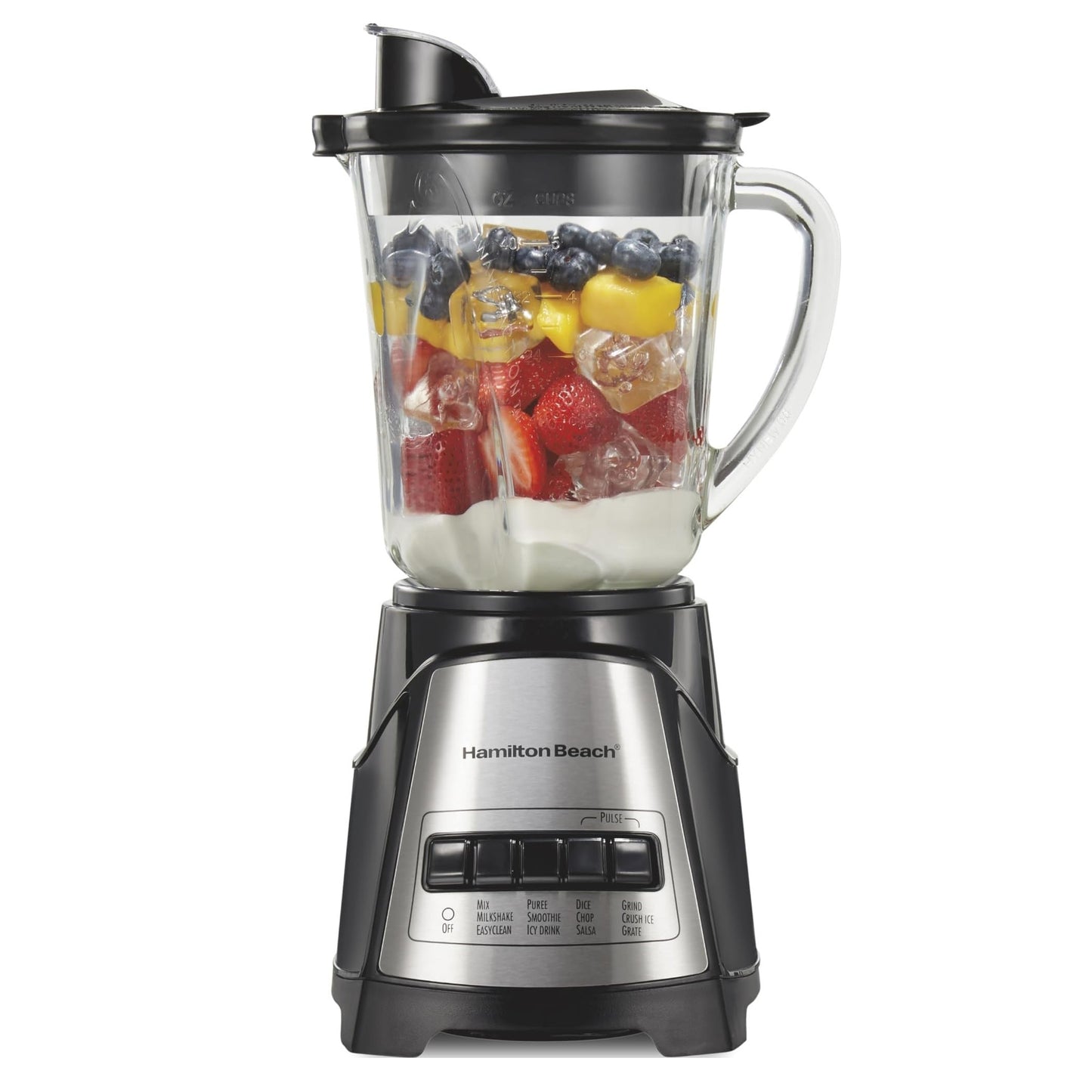 Hamilton Beach Power Elite Blender For Smoothies,Glass Jar,700W,40OZ, 12 Functions,Crush Ice
