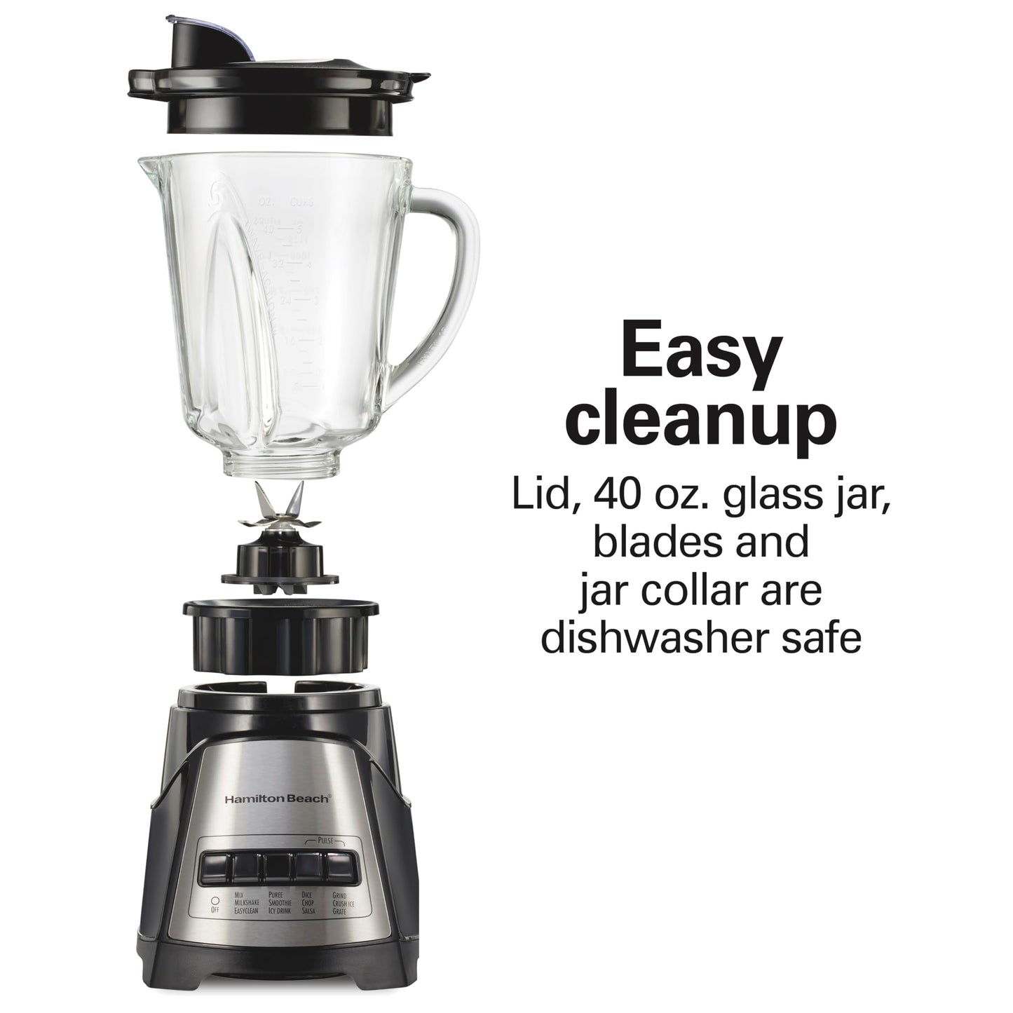 Hamilton Beach Power Elite Blender For Smoothies,Glass Jar,700W,40OZ, 12 Functions,Crush Ice