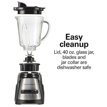 Hamilton Beach Power Elite Blender For Smoothies,Glass Jar,700W,40OZ, 12 Functions,Crush Ice