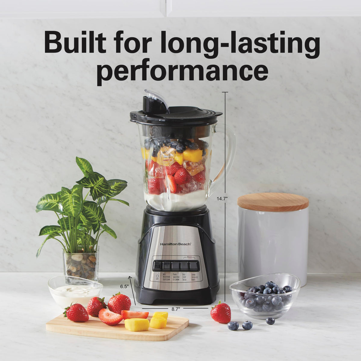 Hamilton Beach Power Elite Blender For Smoothies,Glass Jar,700W,40OZ, 12 Functions,Crush Ice