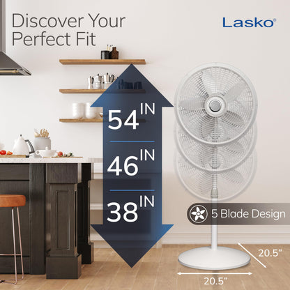 Lasko Pedestal Fan 18" with Adjustable Height 3 Speeds,White