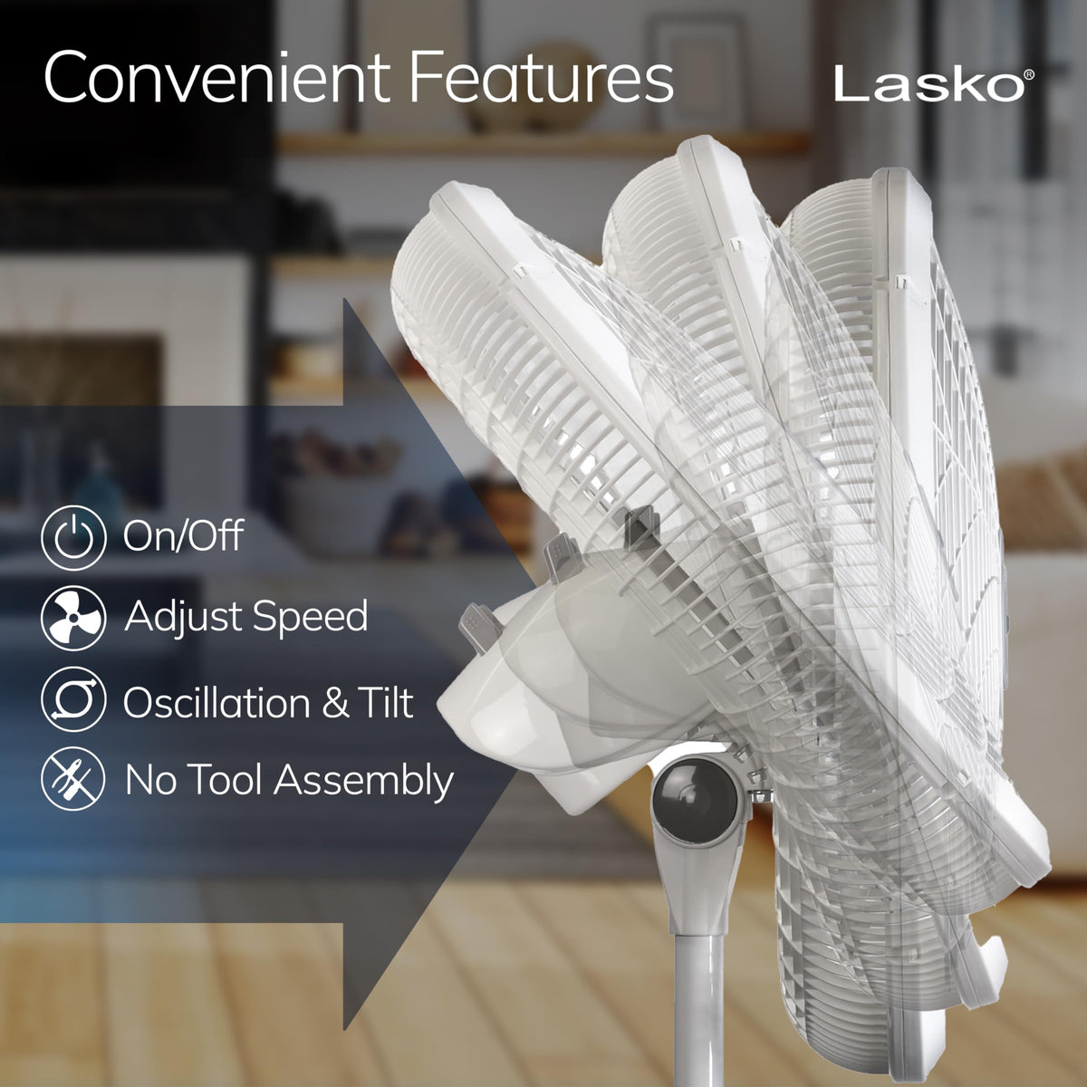 Lasko Pedestal Fan 18" with Adjustable Height 3 Speeds,White