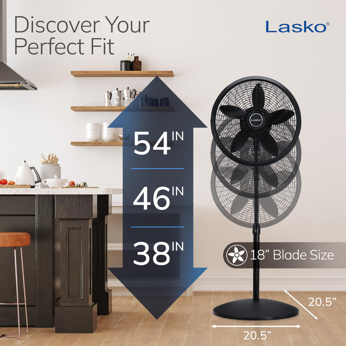 Lasko Pedestal Fan 18" with Adjustable Height 3 Speeds,Black