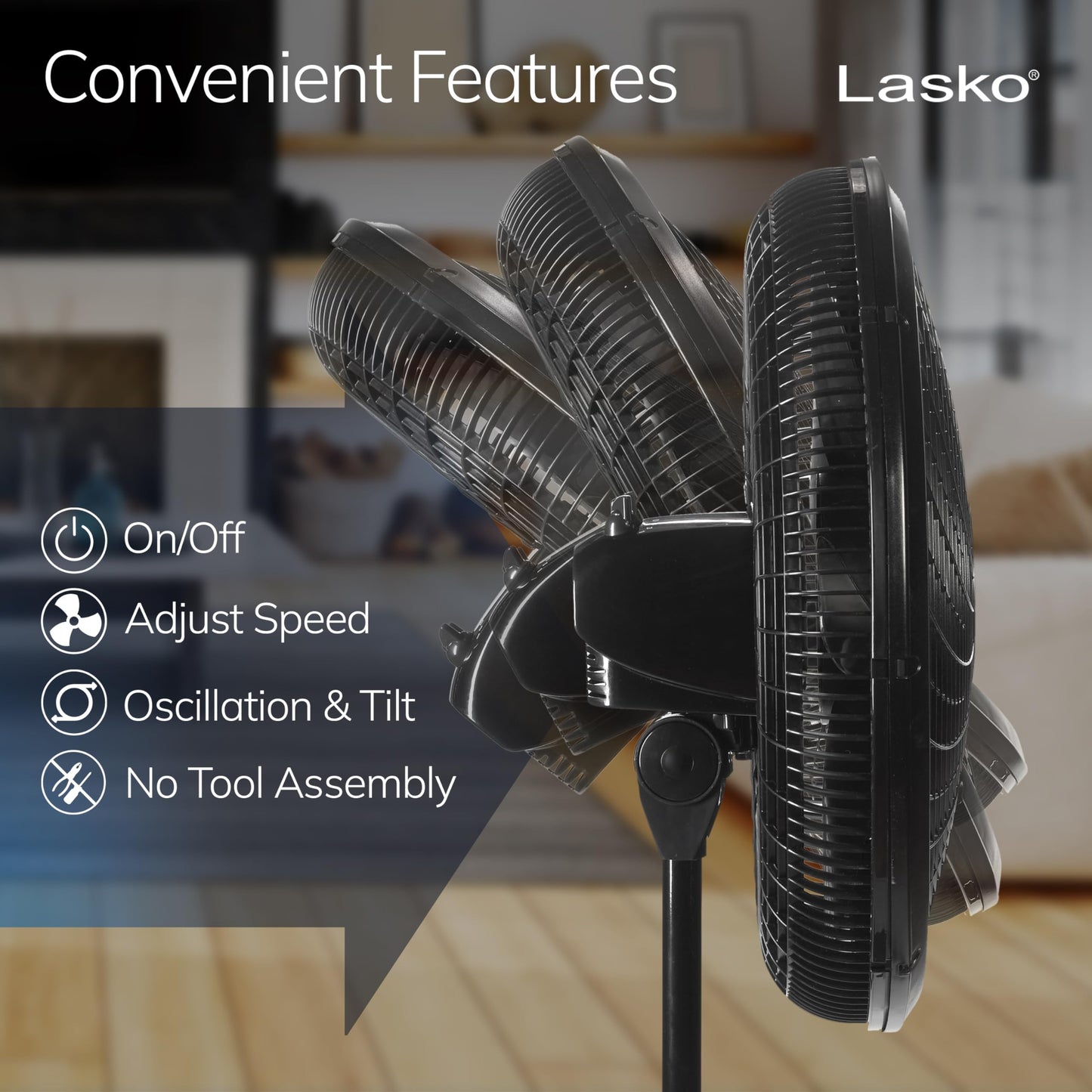 Lasko Pedestal Fan 18" with Adjustable Height 3 Speeds,Black