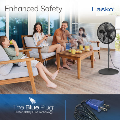 Lasko Pedestal Fan 18" with Adjustable Height 3 Speeds,Black