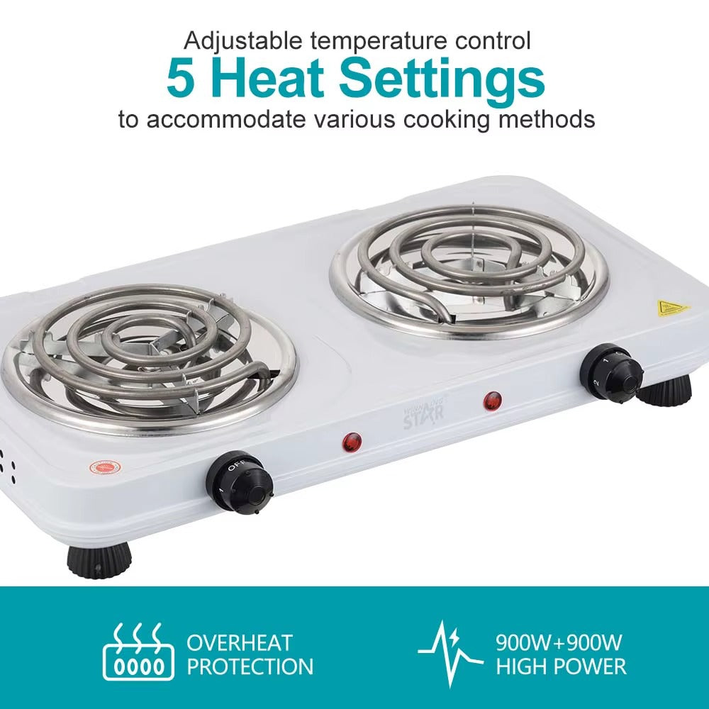 Electric Stove Coil Hot Plate Double Burner, White,WINNING STAR