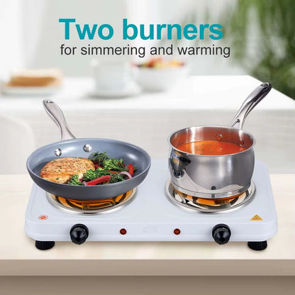 Electric Stove Coil Hot Plate Double Burner, White,WINNING STAR