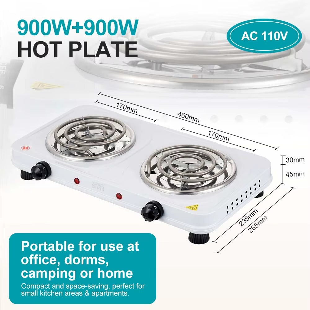 Electric Stove Coil Hot Plate Double Burner, White,WINNING STAR