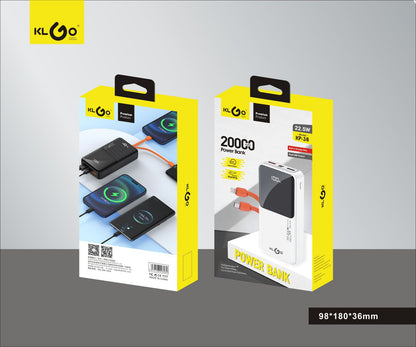 20000mAh Capacity PD 22.5W Fast Charging Power Bank Built-in Dual Cables Type C+ Lighting