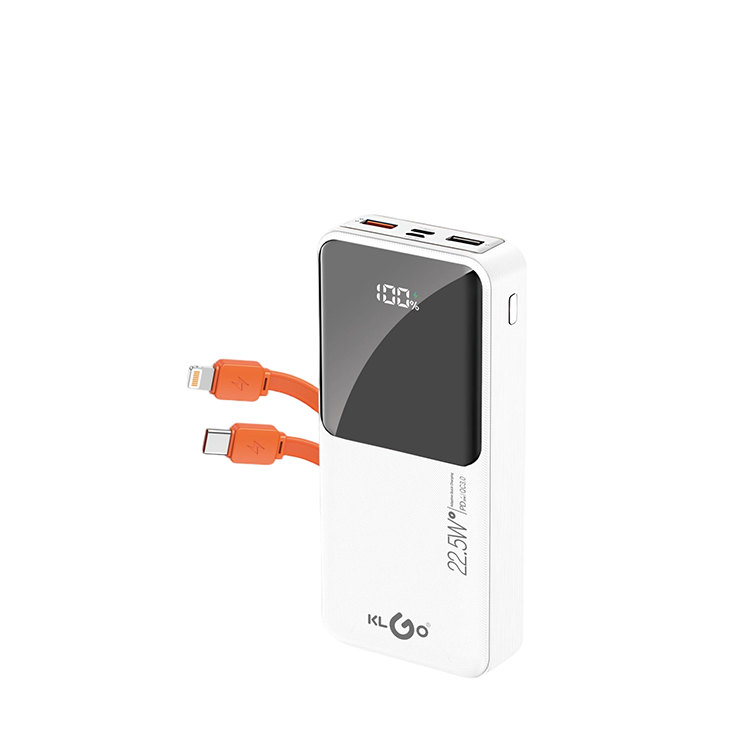 20000mAh Capacity PD 22.5W Fast Charging Power Bank Built-in Dual Cables Type C+ Lighting