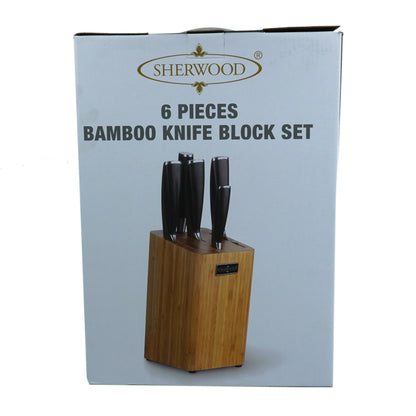 6-Piece Stainless Steel Knife Set with  Bamboo Holder