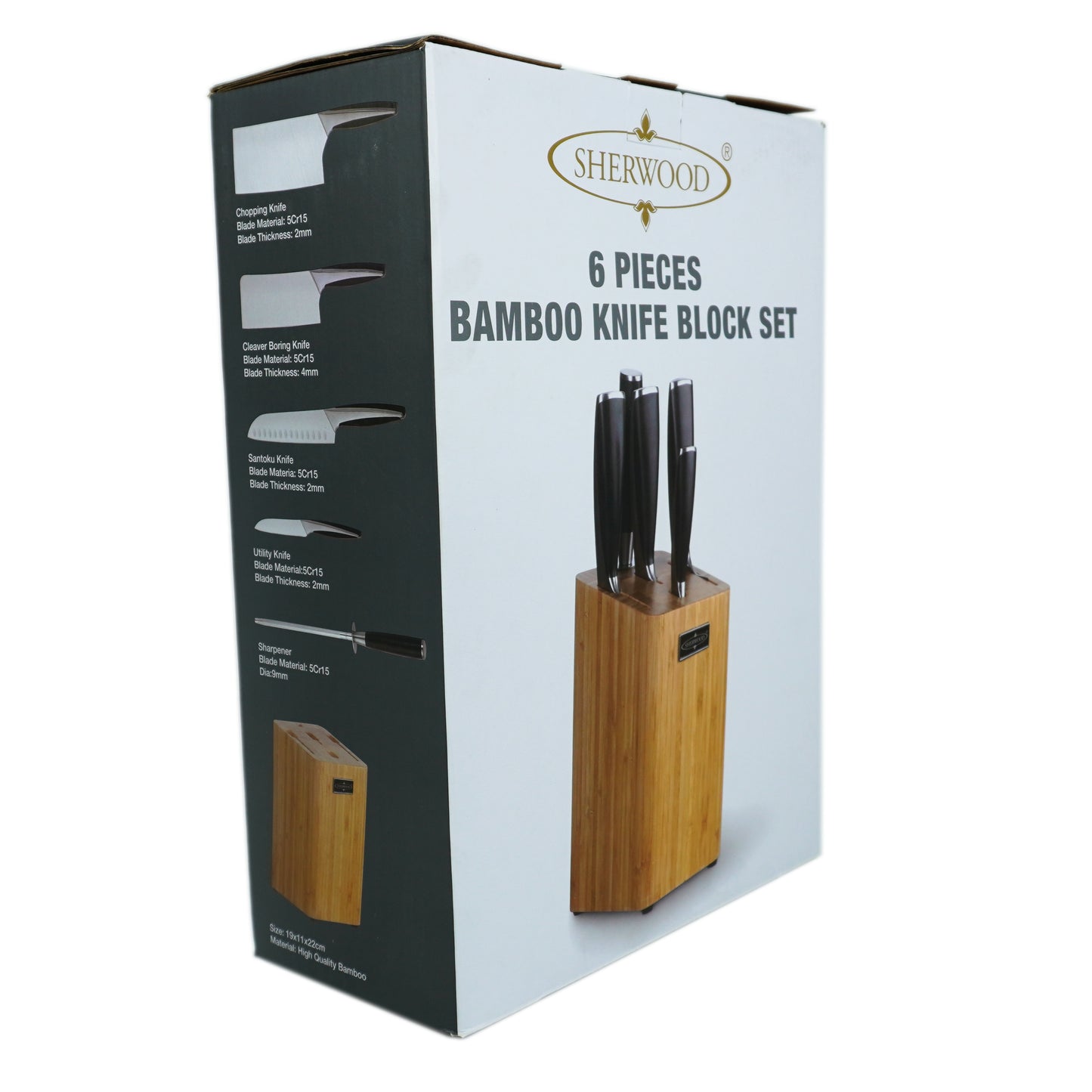6-Piece Stainless Steel Knife Set with  Bamboo Holder