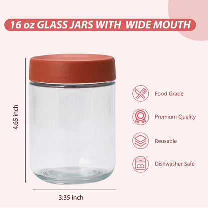 16 oz Glass Jars with Airtight Lids, 6 Pack