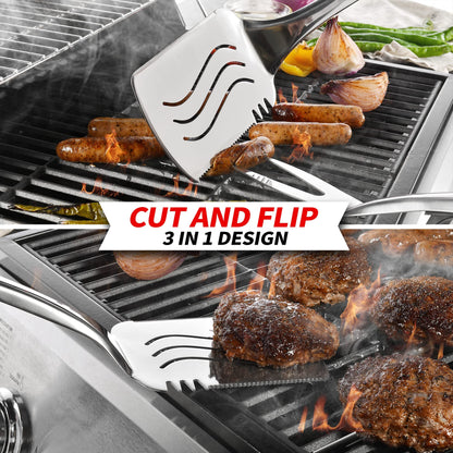 Extra Thick Grilling Tools with Stand, Spatula, Fork, Basting Brush & Tongs