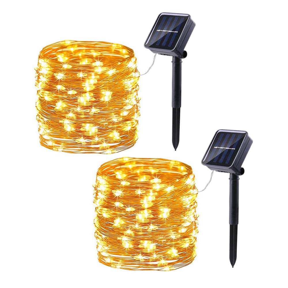2 Pack Total 66ft 200LED Solar Fairy Lights Warm Light