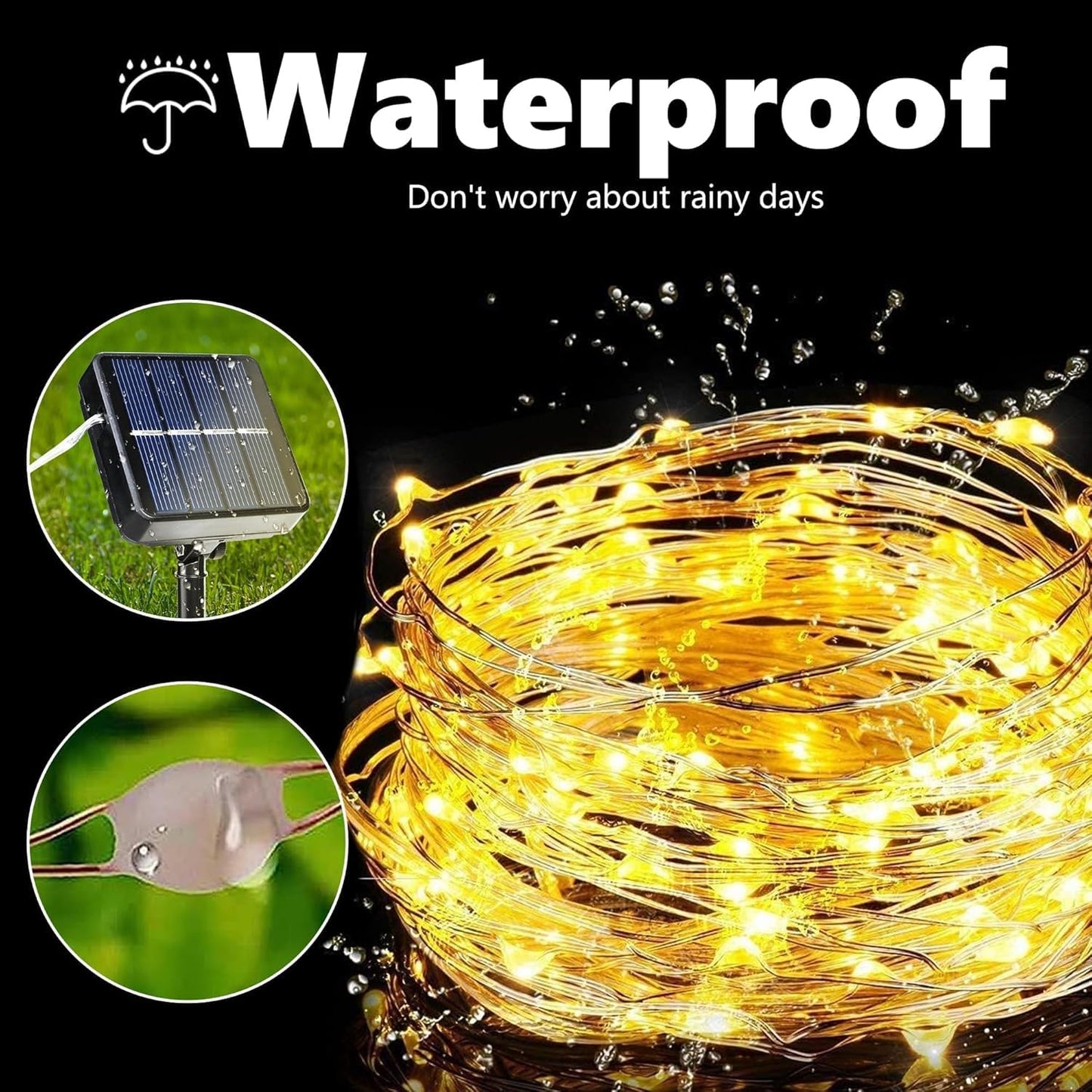 2 Pack Total 66ft 200LED Solar Fairy Lights Warm Light